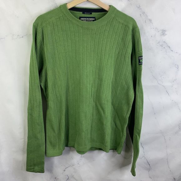 Vintage Abercrombie Fitch Sweater Mens SZ XL Pullover Chunky Green Cable Ribbed - Picture 1 of 12